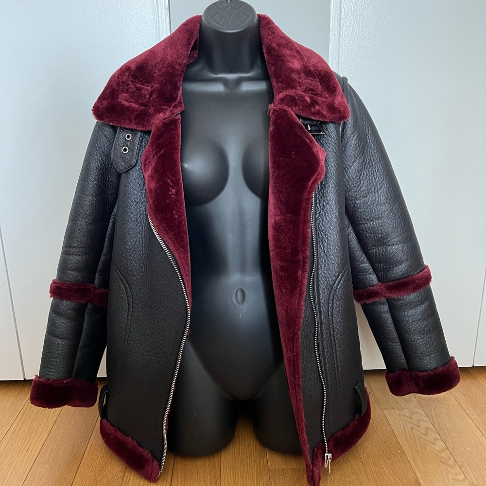 ASOS Design Bonded Aviator Jacket | Black/Burgundy | Size US 0